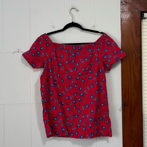 Banana Republic Red Blue Floral Off Shoulder Top Size Small - Picture 2 of 4